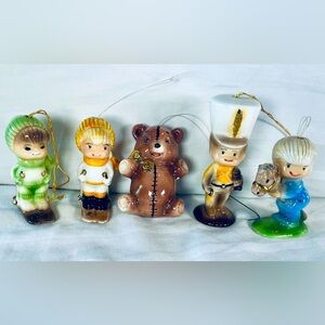 Lot Of 5 Small Vintage 1980 Porcelain Christmas Ornaments